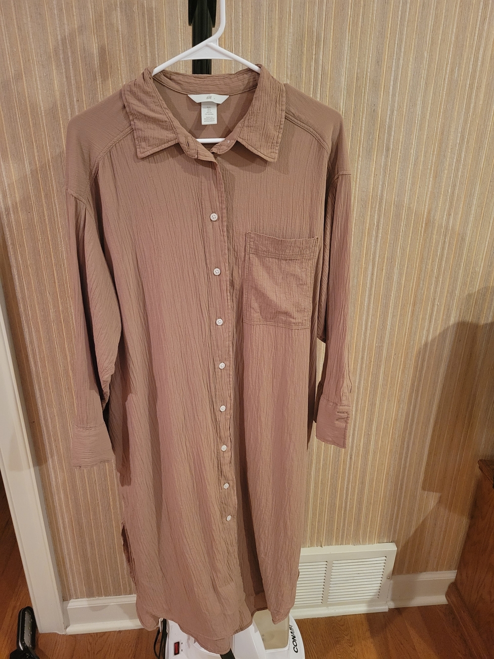 H&M Soft Brown/ Tan Button-Down Midi Shirt Dress Small